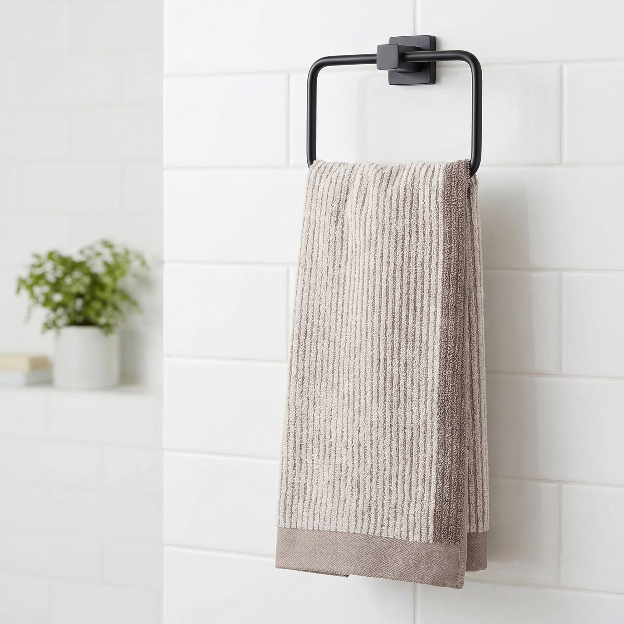 Unique Bargains Cotton Striped Hand Towel for Bathroom Kitchen Gym Brown 4pcs 29" x 13"