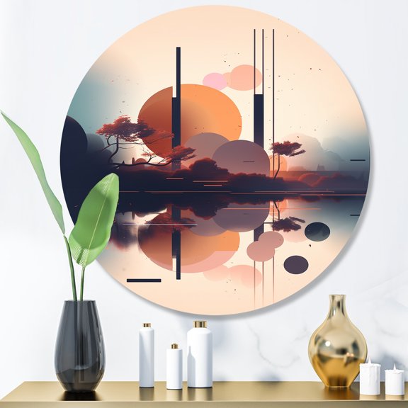 Designart "Pastel Serenity Mid-Century Bliss IV" Minimalism Metal Round Wall Art