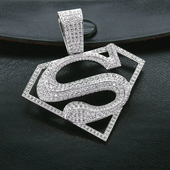 3.20 Ct Round Cut Lab Created Diamond Superman Charm Pendant 14K White Gold Plated