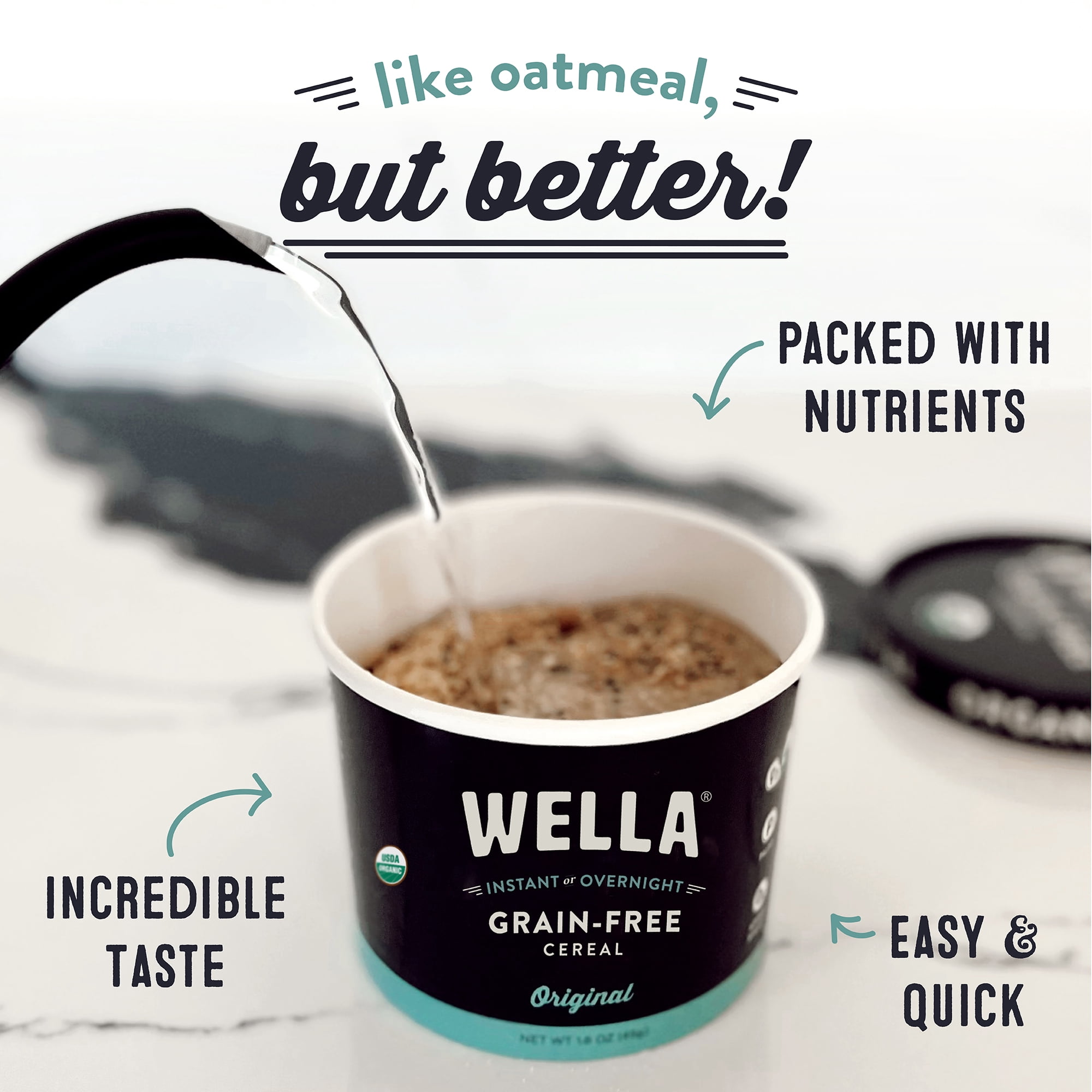 Wella Grain Free Cereal Oatmeal Alternative – Organic Cereal, Vegan High Protein Gluten Free Superfood – Paleo Plant-Based Non-GMO – Low in Net Carbs – Single-Serve 1.6 oz. Cup (Variety Pack)
