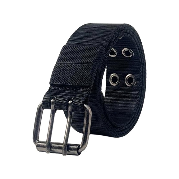 Jessboyy Canvas Belt for Men Double Prong Buckle Webbing Belts Stretchy Mens Belts for Hiking Outdoor Work Black,Free Size