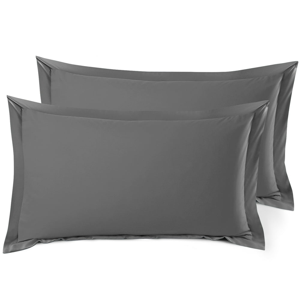 Set of 2 King 20"x36" Size Pillow Shams Charcoal Gray, Hotel Luxury