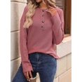 thumbnail image 4 of Womens Henley Long Sleeve Shirt Fall Top V Neck Fashion Dreesy Casual Tunic Sweaters Clothes Trendy Work Outfits Pink L, 4 of 7