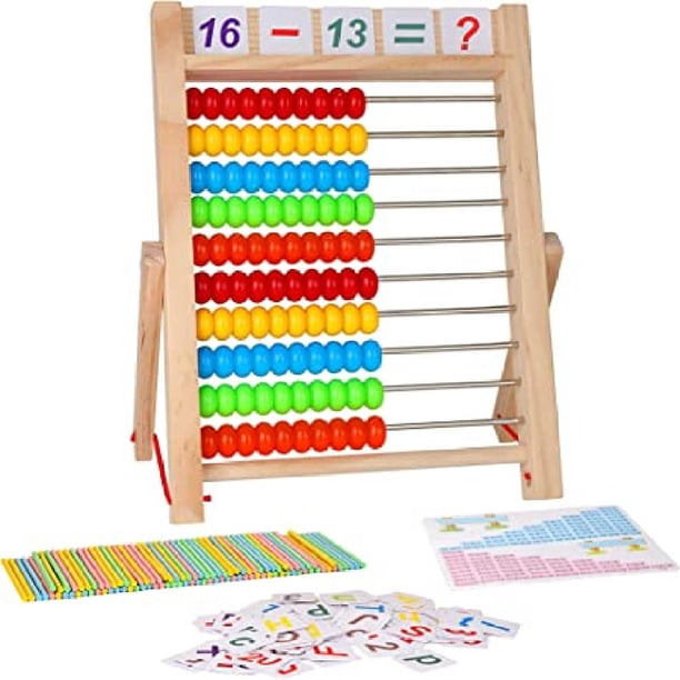 Marco de cálculo con regla de cálculo Bestdon, ábaco de escuela primaria para niños para contar y aritmética, 100 cuentas multicolores con palos para contar, tarjetas numéricas del alfabeto