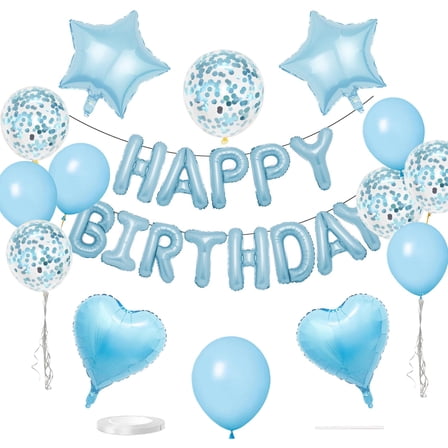 Sky Blue Birthday Decorations, Light Blue Balloon Garland Kit with Star Moon Foil Balloon Silver White Latex Balloons Banner Tablecloth for For Boys Girls Birthday Party Supplies