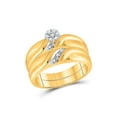 thumbnail image 2 of Solid 10k Yellow Gold His and Hers Round Diamond Cluster Matching Couple Three Rings Bridal Engagement Ring Wedding Bands Set 1/5 Ct. - (L = 7, M = 10), 2 of 4