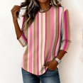 thumbnail image 5 of JULMCOMO Shirts for Women Vertical Striped Crew Neck 3/4 Sleeve Casual T Shirts Loose Fit Comfy Trendy Summer Basic Tees Pink XL, 5 of 6