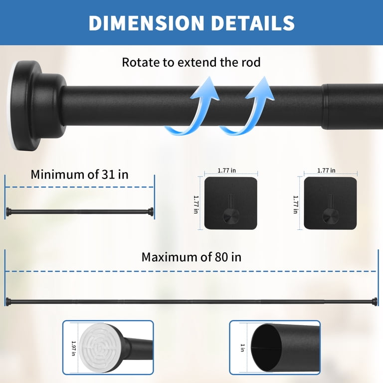 PHANCIR Adjustable Shower Curtain Rod, 31-80 inch, Stainless Steel photo 7