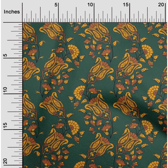 oneOone Organic Cotton Poplin Twill Fabric Leaves|Floral & Paisley Block Print Sewing Fabric BTY 42 Inch Wide