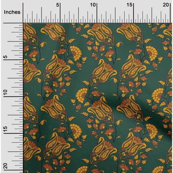 oneOone Polyester Lycra Fabric Leaves|Floral & Paisley Block Print Fabric BTY 56 Inch Wide