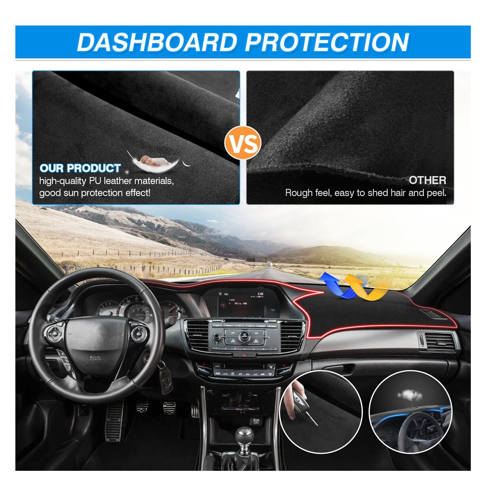 Dash Cover fits for Accord 2013 2014 2015 2016 2017 (LX, Sport, EX, EX-L, & Touring) Dashboard Cover Mat Non-Slip Carpet Sunshield Glare UV Rays Protector