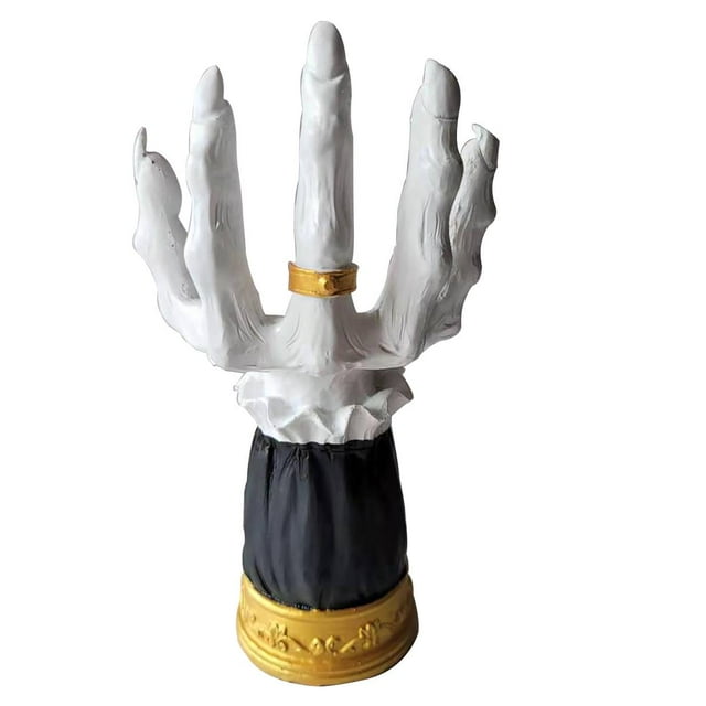 Portavelas de Halloween con forma de mano de bruja, candelabro de resina, adornos de escritorio, decoración