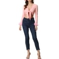 thumbnail image 2 of INSPIRE CHIC Women's Tie Front Open Navel Cardigan Feather Cuff Long Sleeve S Pink, 2 of 5