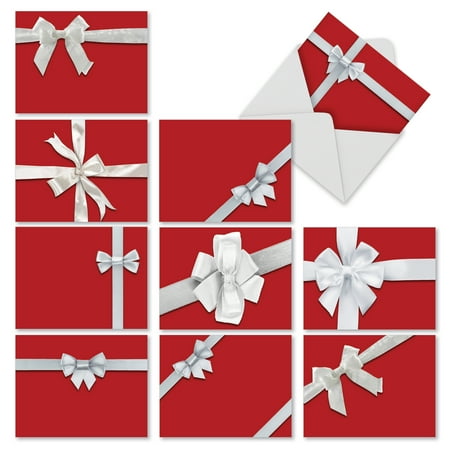 M2262 TIE ONE ON' 10 Assorted Merry Christmas Notecards Featuring Images Of Red-Wrapped Gift Boxes Tied With White Bows with Envelopes by The Best Card (Best Animated Christmas Cards)