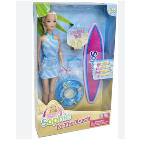 11.5" Sophie Beach Doll – Beach Outfit, Float Ring & Surfboard Set
