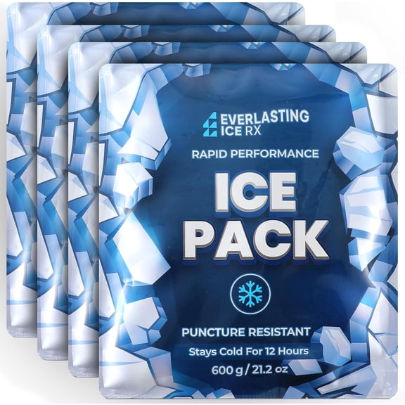 Rapid Performance Reusable Ice Packs for Lunch Boxes, Bags or Coolers | 4 Pack Cold Up to 12 Hours Cooler, Long Lasting Camping, Beach, & School