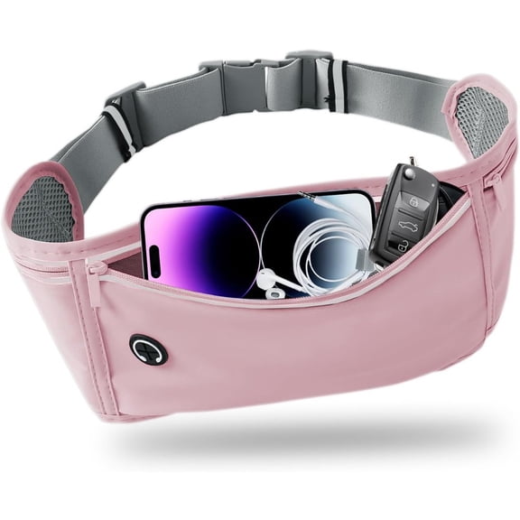Lantuu Slim Running Belt for Women Men,Runners Fanny Pack Phone Holder,Money Belt,Running Gear Accessories,with 3 Pockets.(Pink)