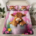 thumbnail image 2 of Castle Fairy Teens Boys Girls Brown Highland Cow 4pcs Bed Sheets,Rustic Farmhouse Animal King Sheets,Floral Flowers Vintage Aesthetic Super Cozy Sheet Set,Super Cozy Room Decor, 2 of 7