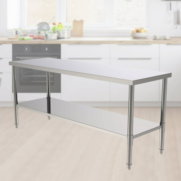 Stainless Steel Commercial Kitchen Prep, Wood Top Food Prep Table