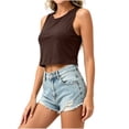 thumbnail image 4 of Women's Solid Color Slim‑Fit Sleeveless Crop Tank Top, Round Neck Casual Style for Summer Layering and Minimalist Daily Outfits Brown XXL, 4 of 6