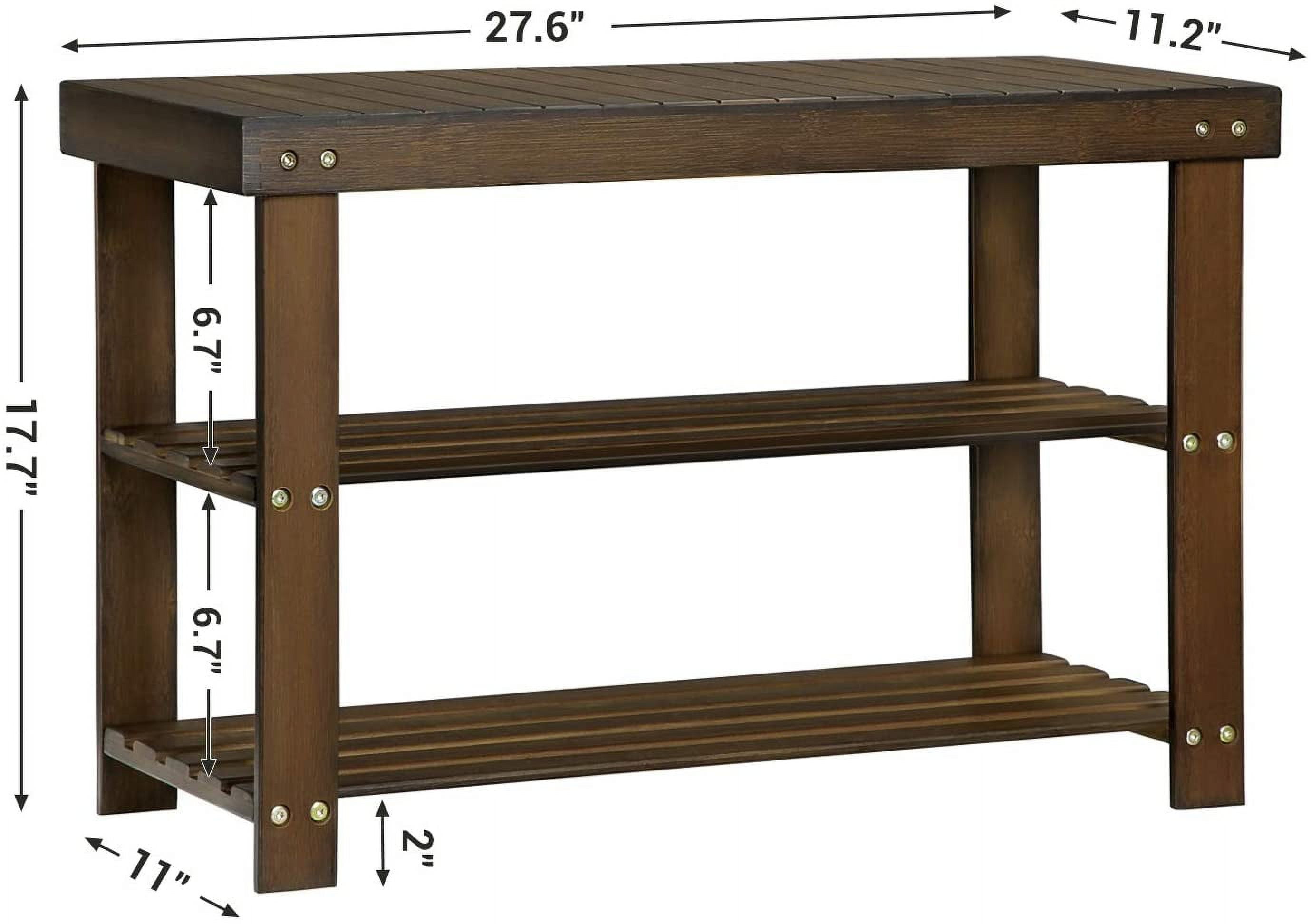 3-Tier Shoe Rack Bench, Hallway Bamboo Organizer, Home Storage Shelf with Holds 286 lb, Walnut