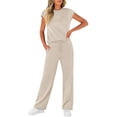 thumbnail image 3 of Conjuntos de ropa de vacaciones WIHOLL de 2 piezas para mujer, color beige, 3 of 6