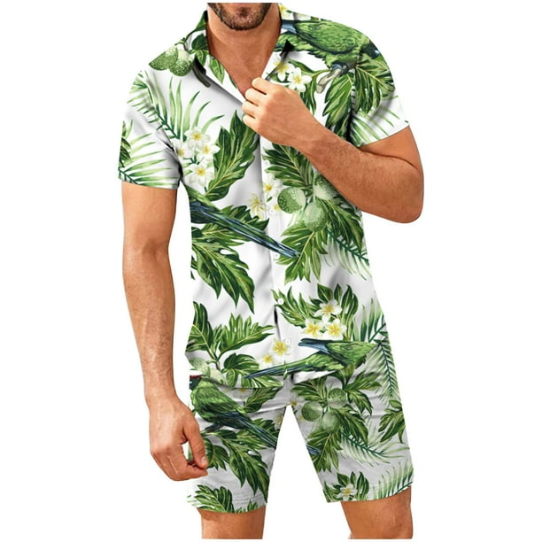 Conjunto de ropa de playa hawaiana para hombre Conjunto de 2 piezas de camisa bohemia de verano y pantalones cortos Pompotops oipoqjl51240