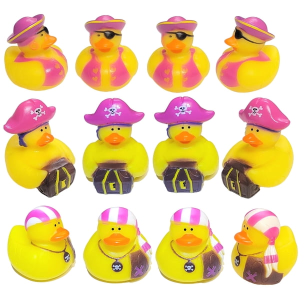 Patitos de goma geniales para niñas (2 "") tamaño estándar. (Paquete de 12) lindos juguetes de piscina para bañera de pato. (Patos de goma de niña pirata)