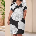 thumbnail image 4 of Black Background White Tulips Pattern Women's Summer Short Sleeve Casual Dresses Party Dress, 4 of 6