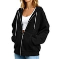 thumbnail image 4 of Mooqilaa Woemens Zip Front Hoodies, Casual Lightweight Long Sleeve Drawstring Fall Jackets with Pockets Black Size 2XL, 4 of 7