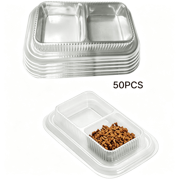 NORIZF 50Pcs Disposable Pet Bowls-Anti-Ant Cat and Dog Food Bowls, Large Cat Wet Dishes, Plastic Double Dish for Water, No Spill, Non-Tip, Non-Slip, Ideal for Outdoor Pets, Small and Medium Dogs