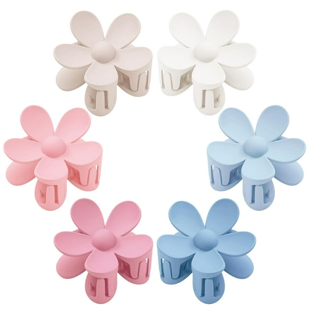 Pinzas para el cabello de flores 6 piezas Pinzas de garra de flores Pinzas de margaritas para mujeres Pinzas de garra grandes mate Abrazaderas de mandíbula de sujeción fuerte Accesorios para el cabell
