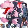 thumbnail image 1 of Mochila de felpa con forma de dinosaurio Naturally Kids rosa para niñas de 3 a 5 años, 1 of 2