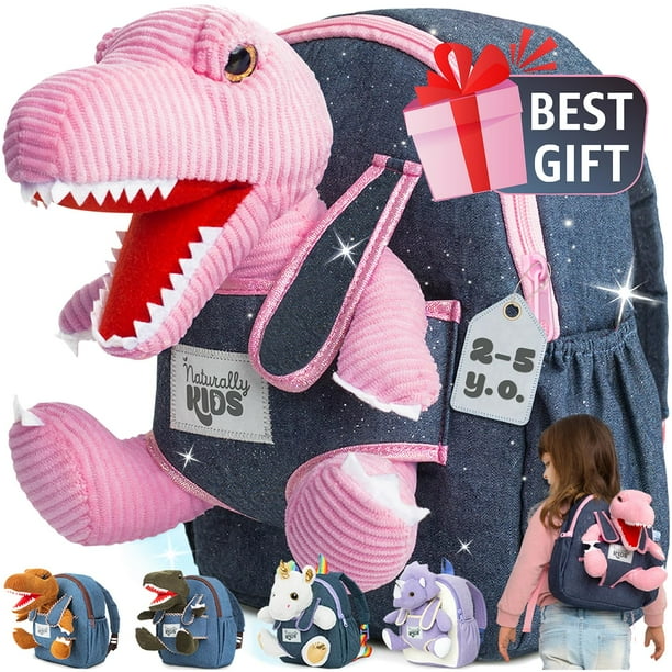 Mochila de felpa con forma de dinosaurio Naturally Kids rosa para niñas de 3 a 5 años