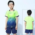 thumbnail image 2 of Ensemble d'Entraînement Sportif pour Enfants, Haut à Manches Courtes et Short, Tissu Polyester, Motif Floral, Couleur Bleue, Taille 2TG, pour Fête d'Anniversaire Ou Tenue Décontractée, 2 of 3