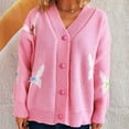 thumbnail image 4 of Women's Long Sleeve V-Neck Jewelry Knitted Loose Casual Sweater Cardigan, 4 of 5
