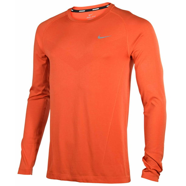 Nike - Nike Men's Dri-Fit Knit Long Sleeve Running Shirt-Light Red ...