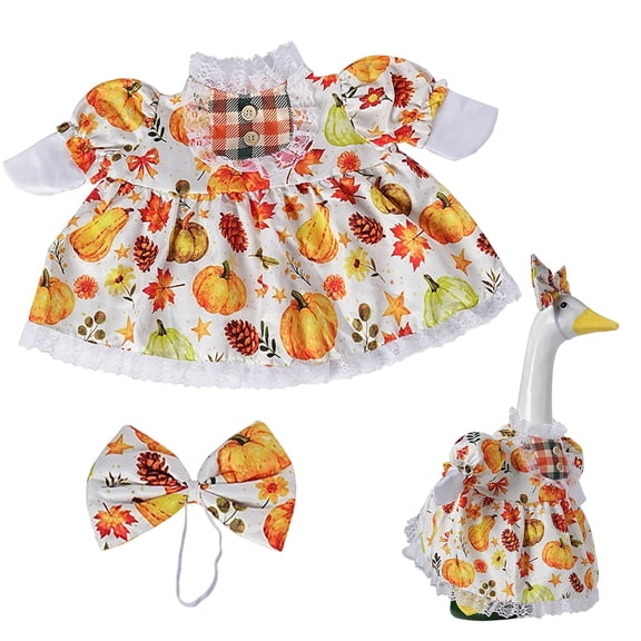 Clearance Under $10 | Fall Pumpkin Dress Outfit for 23 Inch Porch Goose Statue with Bow Headband