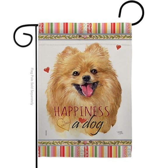 Breeze Decor G160206-BO 13 x 18.5 in. Dog Pomeranian Happiness Double-Sided Decorative Vertical Garden Flag
