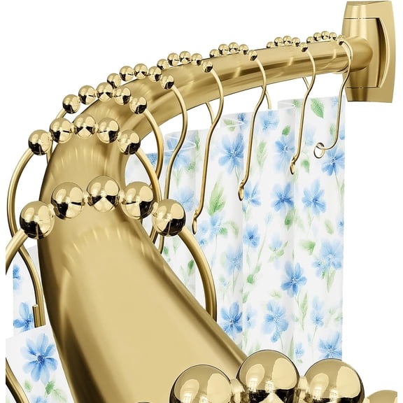Adjustable Gold Curved Shower Curtain Rod, 40-72 Inches, 0.9MM Aluminum Rustproof with Rotating Brackets for Extra Space (Requires Drilling)