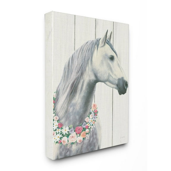 The Stupell Home Decor Collection Spirit Stallion Horse With Flower Wreath Canvas Wall Art