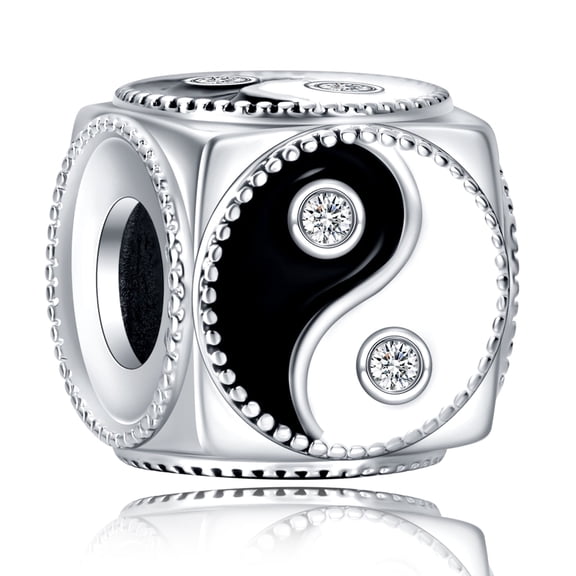 ROSIANNA 925 Sterling Silver Charm for Bracelets Ying Yang Square Bead Charm Women Bracelet Charm