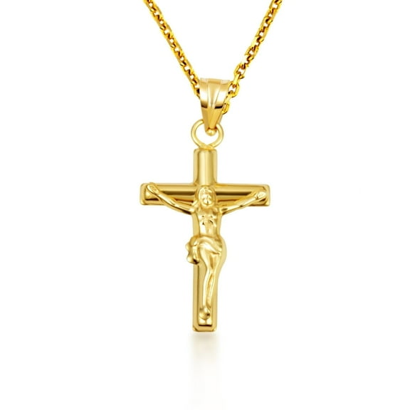 14K Gold Sacred Jesus Christ Cross Crucifix Pendant Necklace (Pendant with 16" chain)