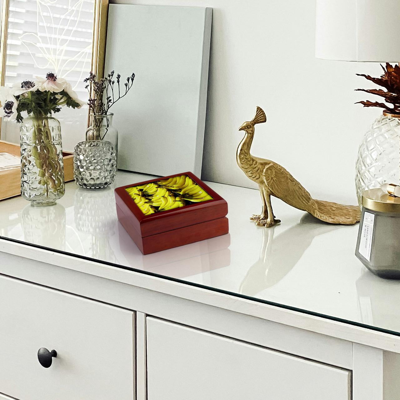 3dRose, Rows of Yellow Bananas, Jewelry Box 5.5x5.5 inch with 4 inch tile