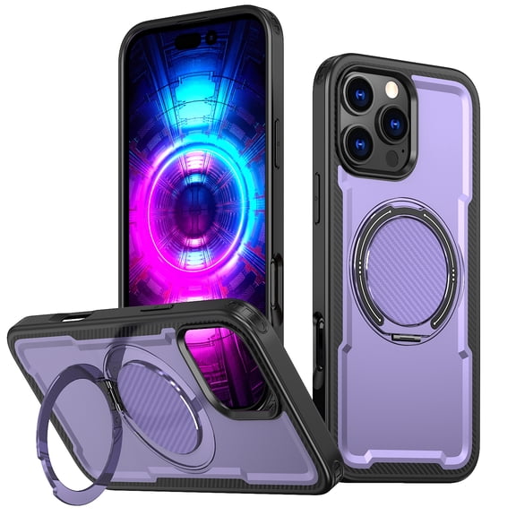 Designed for iPhone 16 Case with Kickstand [Military Grade Drop Protection][Magnetic Compatible with Mag-Safe] Shockproof Phone Case with Secure Ring Holder for iPhone 16, Purple