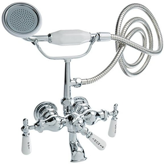 Barclay 4020-PL-CP Barclay Wall Mounted Tub Faucet with Hand Shower and Porcelain Handles