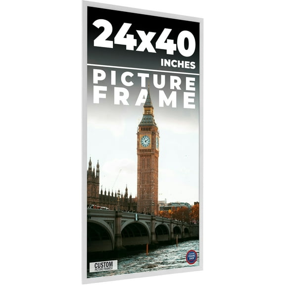 24x40 White Wood Picture Frame - UV Acrylic, Foam Board Backing, Hanging Hardware