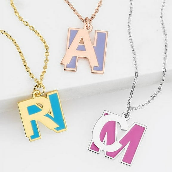 Personalized Planet Women's Bold Double Initial with Enamel Necklace
