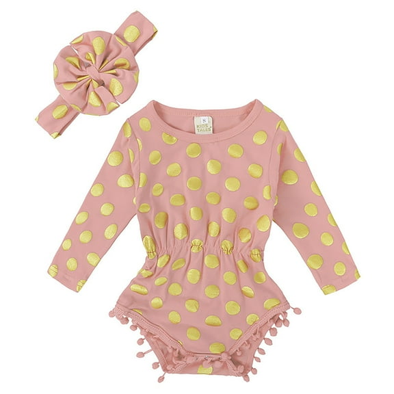 MIXUE Toddler Girls Jumpsuits & Rompers dots Print Long Sleeve Soft Cute Comfortable Spring Fall Bodysuits Sportwear,Pink,3-4 Years