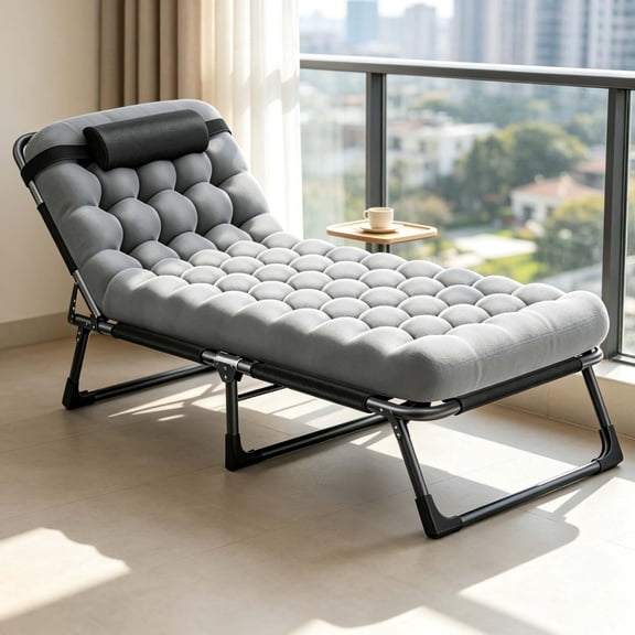 Zehiseta 4-Position Reclining Folding Chaise Lounge Chair, Heavy Duty Portable Lay Flat Padded Camping Cot for Patio, Poolside, Beach, Lawn, Sunbathing and Outdoor Relaxation